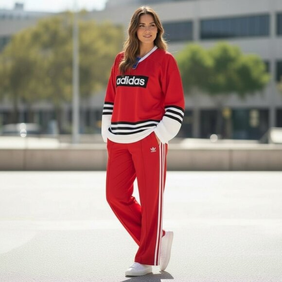 ❤️ NWT ADIDAS ORIGINAL JERSEY TOP AND PANTS MATCHING 3 STRIPE SET M 2 PC - Picture 5 of 8